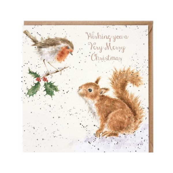Wrendale Stort julekort -'Robin and Squirrel'