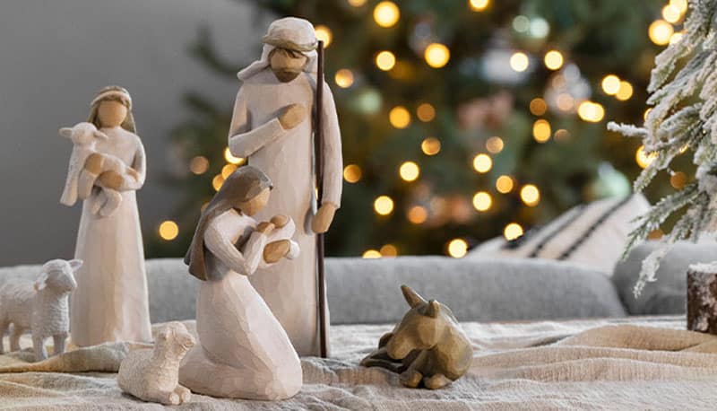 willow tree nativity with christmas lights