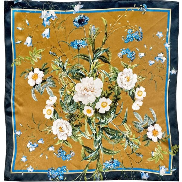 Silke skjerf Blue flower garden gold 50x50 - Bilde 4