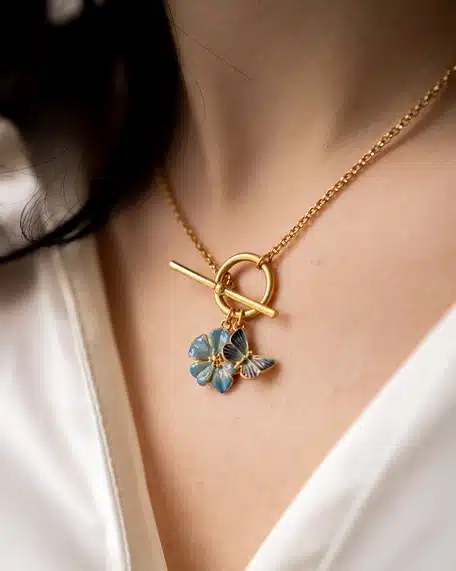 Blue Forget-me-not Flower charm Necklace
