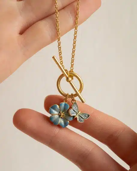 Alternative view of Blue Forget-me-not Flower charm Necklace